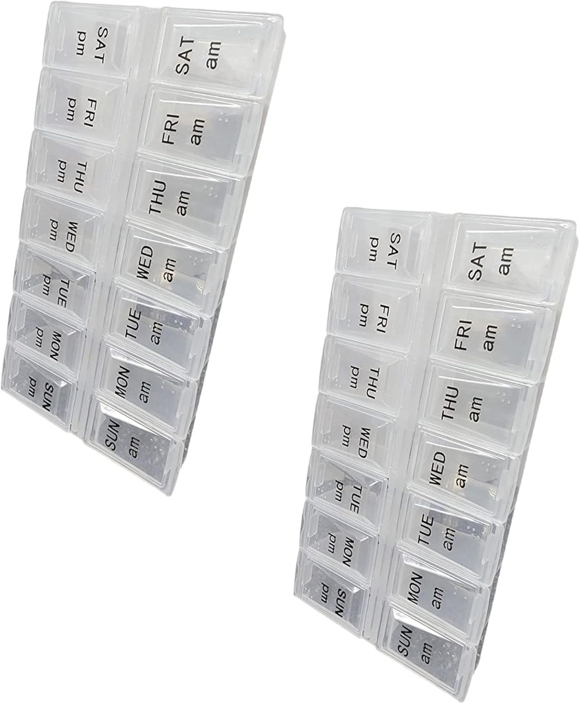 Deux fois par jour Organisateur de pilules, hebdomadaire jour et nuit Pill Conteneur, jour et nuit Médicaments ou vitamine pour le matin ou la nuit AM PM séparation (2)