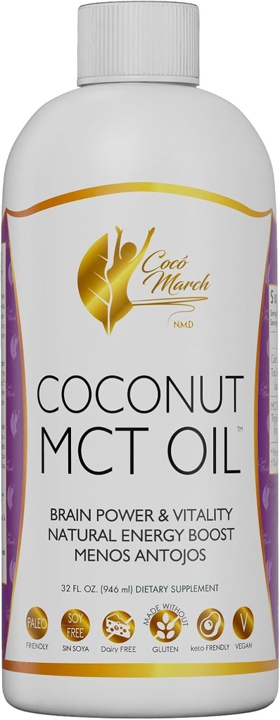 Cocó March N.M.D. MCT Oil - Intermitterende Vasting Support, Metabolisme, Brain Power Boost, Natural Energy from Coconut, Free from Gluten, Dairy, Soy, Vegan & Keto-Friendly, 32 Fl Oz