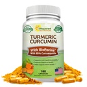 aSquared Nutrition Curcumin curcumatre 1300mg avec extrait de poivre noir BioPerine - 180 Capsules - avec 95% Curcuminoïdes, suppléments de poudre de racine tumérique naturelle, pilules pures et articulaires