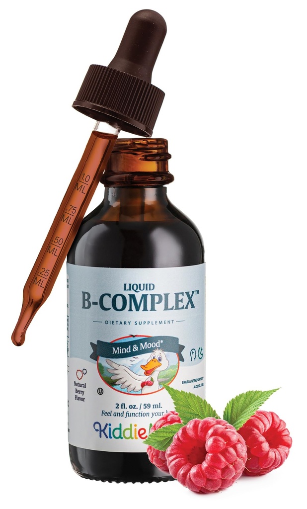 Maxi Health Kids Raspberry Liquid Vitamin B Complex - Vitamine Supplement met Vitamine B12 - Sublingual B Vitaminen Complex Drops voor kinderen met B1 B2 B3 B5 B6 Biotin Folic Acid - 2 fl. Ounces