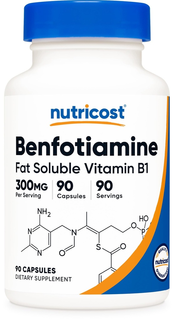 Nutricost Benfotiamine 300mg, 90 Capsules - Glutenvrij, niet-GMO, en Vegetarisch Friendly Fat Soluble Vitamine B1