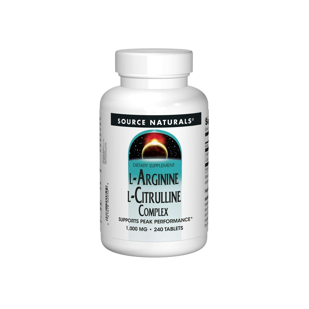 Bron Naturals L-Arginine L-Citrulline Complex, Essential Amino Acid Supplement, ondersteunt Peak Performance* 1000 mg - 240 tabletten