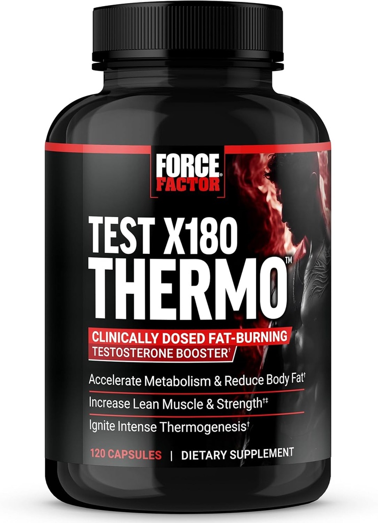 FORCE FACTOR Test X180 Thermo Testosteron Supplement en Fat Burner voor mannen om het metabolisme te versnellen, verminderen lichaamsvet, bouwen Lean Muscle, en verhogen Thermogenese, 120 capsules