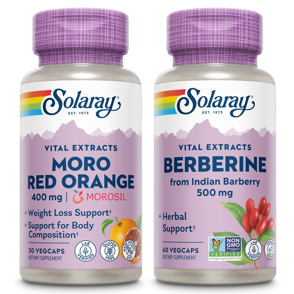 SOLARAY Moro Red Orange and Berberine Bundle - Morosil Weight Loss Supplement for Women and Men with Blood Orange, Berberine HCl from Indian Barberry - Weight Loss Support, 60-Day Guarantee, 30/60ct
