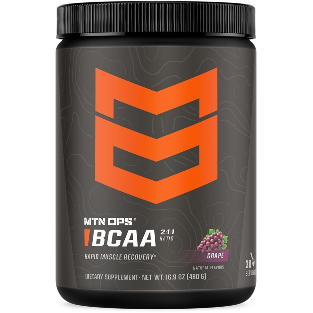MTN OPS BCAA Powder 2:1:1 Aminozuren Supplement Powder for Rapid Muscle Recovery & Repair with Zero Sugar & Gluten Free - 30 Serves, Grape