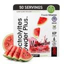 Poudre d'électrolytes Plus (50 portions), 0 Calorie Keto, 0 Sucre, Non Maltodextrine,1000mg Potassium,120mg Calcium,120mg Magnésium, Poudre d'hydratation (50 portions, pastèque)
