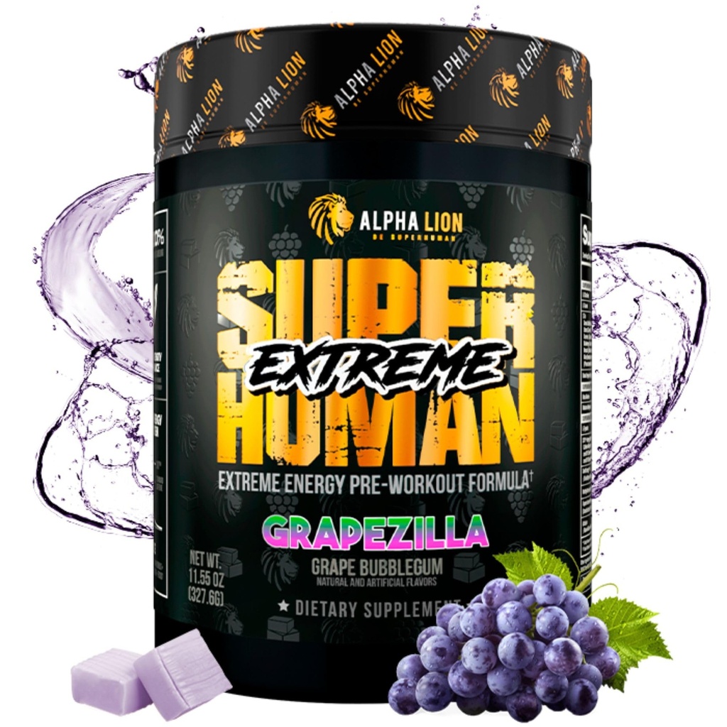 ALPHA LION Poudre de pré-entraînement ultra-humaine ultra-haute Stim, Beta Alanine, L-Taurine et 356mg caféine tri-source pour énergie durable, oxyde nitrique et citrulline pour pompe (21 portions, arômes de raisin)