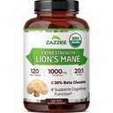 Zazzee USDA Organic Lion's Mane 20:1 Extrait, 30% Polysaccharides, 16 000 mg Strength, 120 Capsules Vegan, Nootropic pour la santé du cerveau, Focus, Memory, Concentration et Immune Support, Fabriqué aux États-Unis