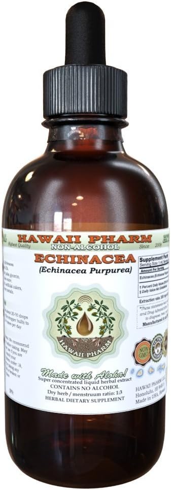 Hawaii Pharm Echinacea Alcoholvrije vloeibare Extract, Echinacea (Echinacea Purpurea) Gedroogde Wortel Glyceriet Natuurlijke Kruidensupplement 2 oz