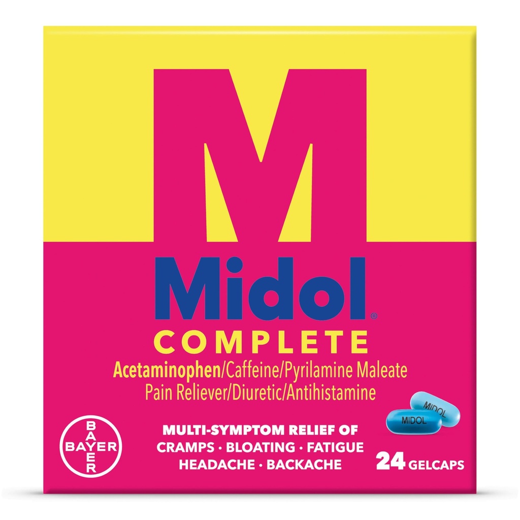 Midol Complete Gelcaps 24ct: Midol Complete Menstrual Pain Relief Gelcaps avec l'acétaminophène pour le symptôme menstruel, le SPM Relief et la période Cramp Relief - 24 Compte (Emballage May Vary)