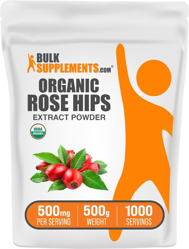 BulkSupplements.com Organic Rosehip Extract Powder - Rose Hips Supplement, Rosehip Powder - Herbal Supplement, Antioxidants Source - Gluten Free, 500mg per Serving, 500g (1.1 lbs) (Pack of 1)