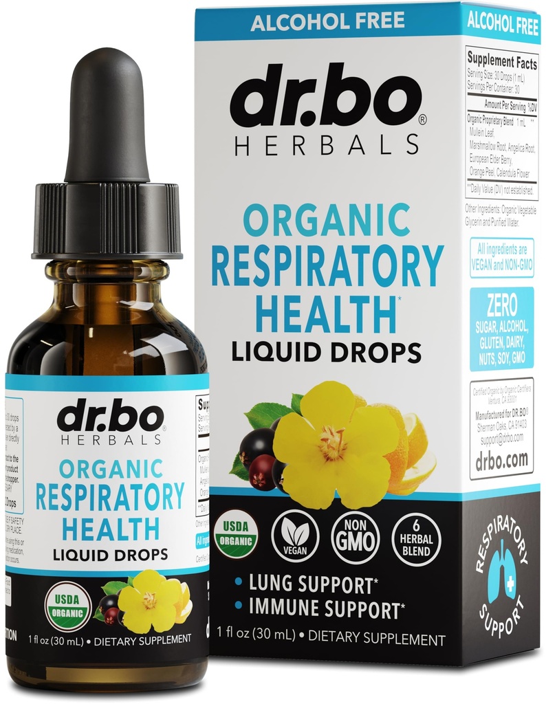 Long Detox Respiratory Health Drops - Organic Respiratory Supplements Herbal Long Cleanse, Mullein Drops voor Lungs Bronchial Ondersteuning, Slijm Clear met Mullein Leaf Extract, Vlierbessen Supplement 1 oz
