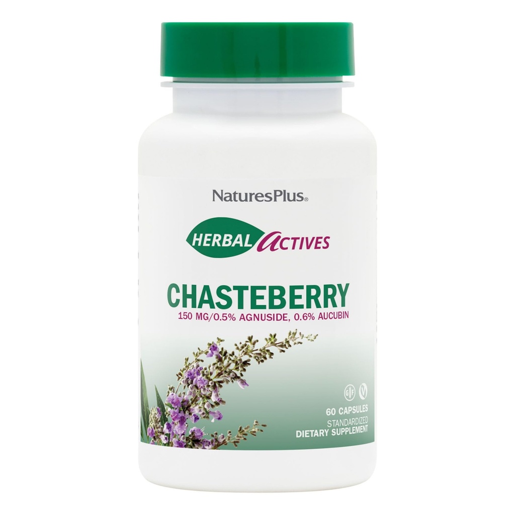 NaturesPlus Herbal Actives Chasteberry - 60 Capsules - Ondersteunt Menstrueel Welzijn en Reproductieve Gezondheid - Veganistisch, Glutenvrij - 60 Serven
