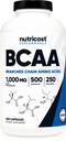 Nutricost BCAA 1000mg, 500 Capsules (250Serv), 2:1:1 Acides aminés à chaîne ramifiée (500mg de L-Leucine, 250mg de L-Isoleucine et L-Valine)