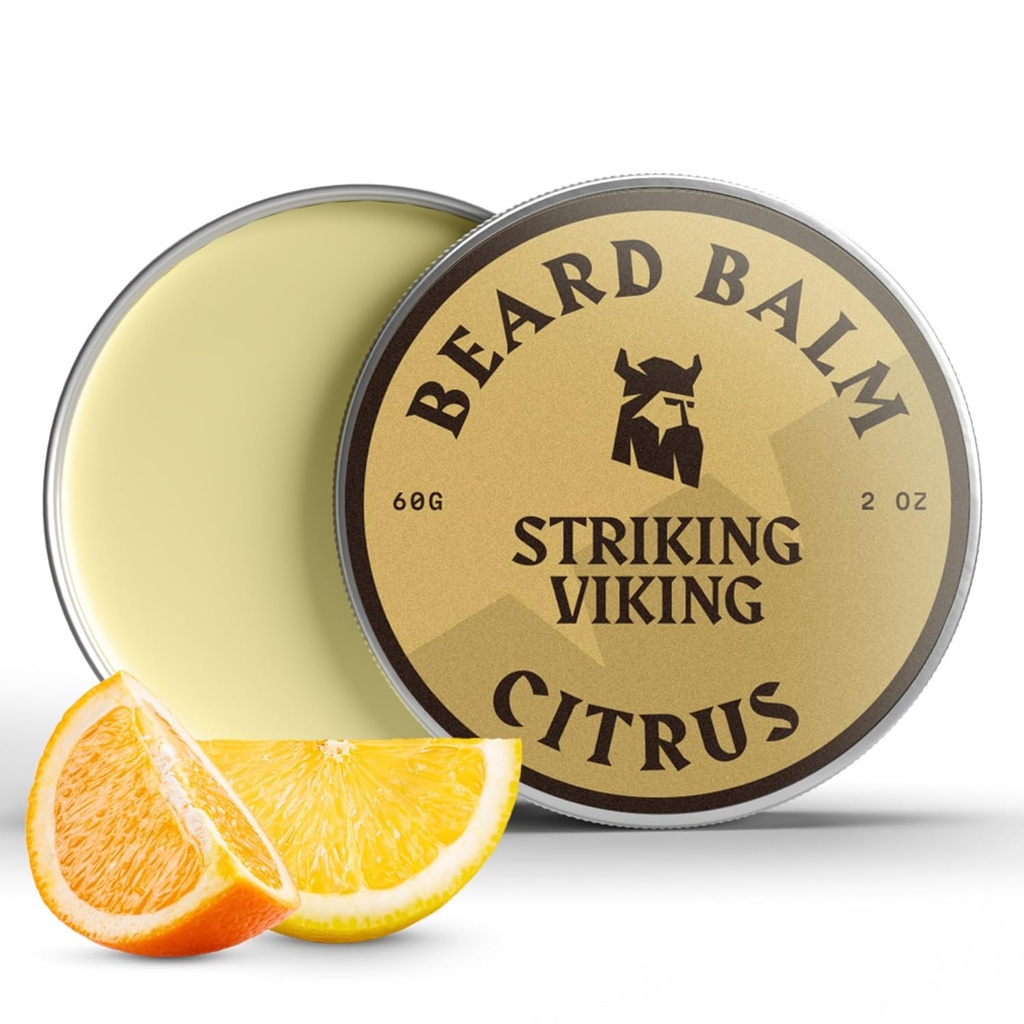 Opvallende Viking Baard Balsem voor mannen - Vertrek in Baard Conditioner - Styling Balsem gemaakt met natuurlijk Afgeleide Baard Butter, Argan & Jojoba Oils (2 Ounce (Pack of 1), Citrus)