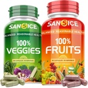 Fruit en groenten supplement, natuurlijk fruit en plantaardige vitaminen Sojavrije & niet-GMO plantaardige en fruitsupplementen voor vrouwen Mannen en kinderen - 90 Fruit Capsules, 90 Veggie Capsules