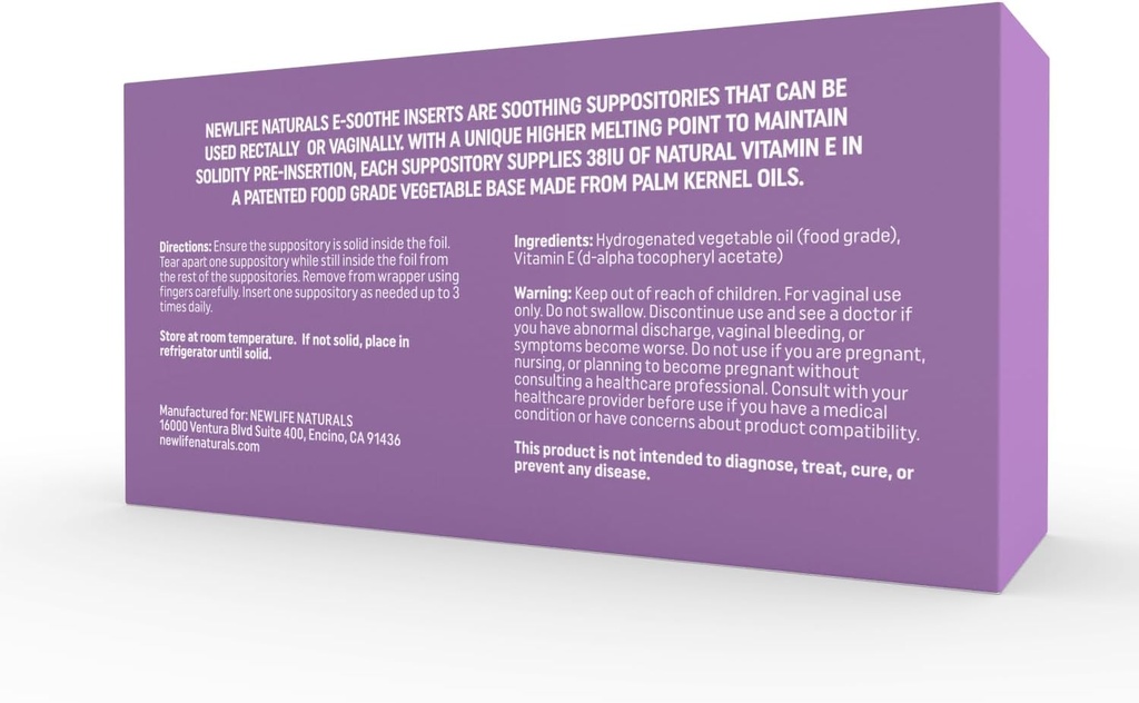 NewLife Naturals Vitamin E Suppositories for Women 38IU - All Natural Vaginanal Moisturizer - Vrouwelijke verzorging voor droogheid, Irritatie, Menopauze, Postpartum, Hormonale Veranderingen & Meer - 48 Invoegsels, VS
