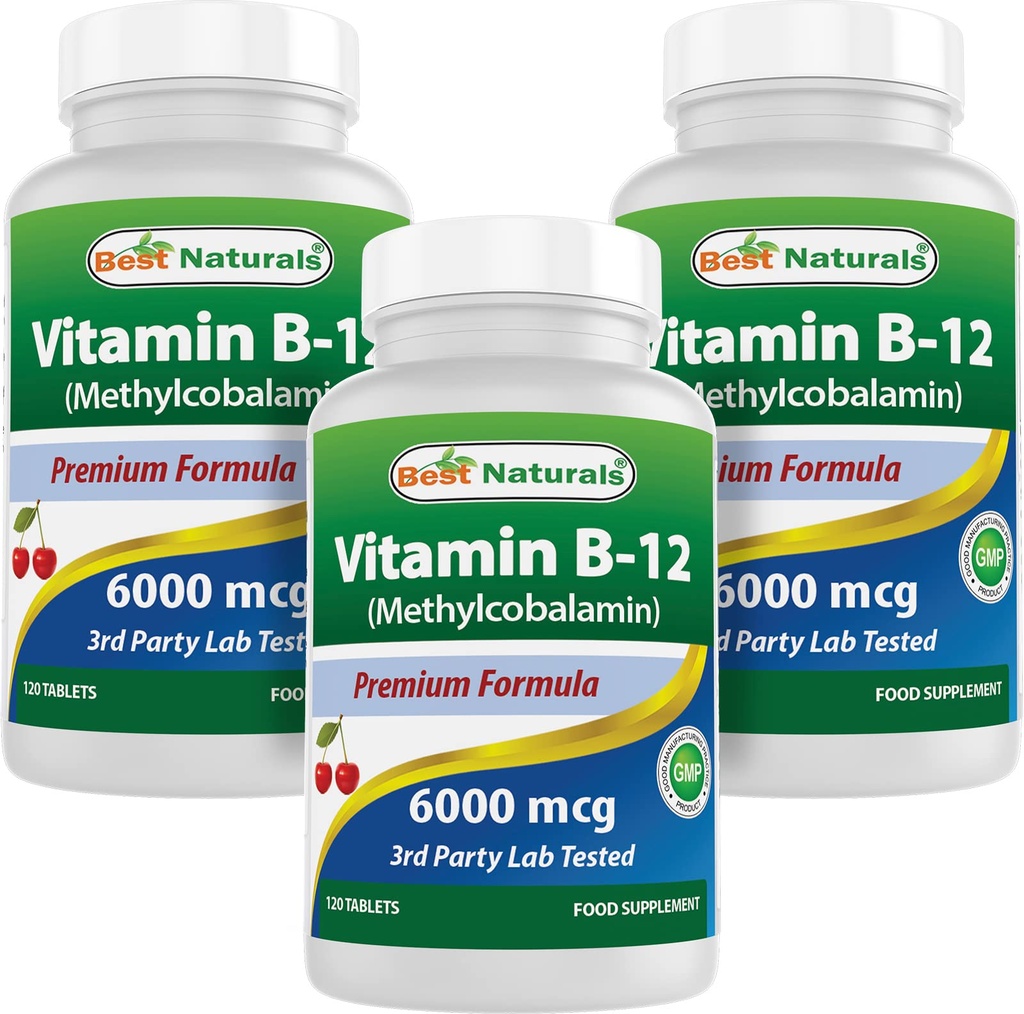 Best Naturals Vitamine B-12 als Methylcobalamine (methyl B12), 6000 mcg 120 Sublingual Tablets (120 Count (Pack of 3))