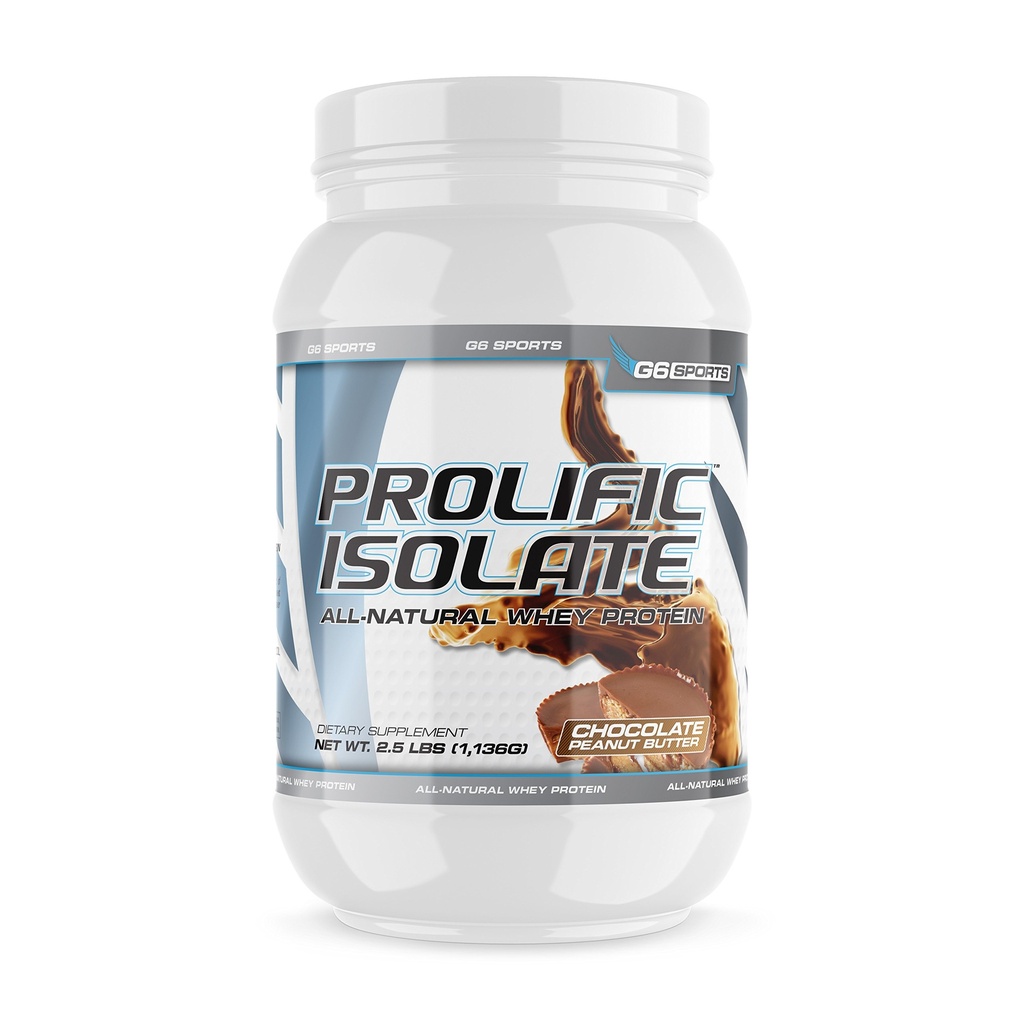 G6 Sports Nutrition Prolific Isolate All Natural Whey Protein Isolate (Gluten Free, Lactose Free, Soy Free, Stevia Sweetened, 25g Protein, 100 Calories) – 2.5lb Jar – Chocolate Peanut Butter