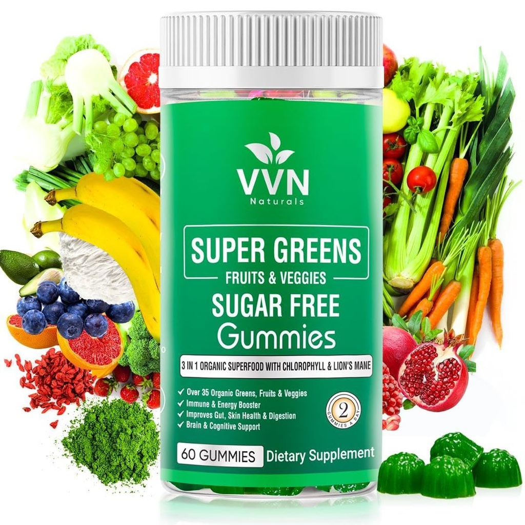 Suikervrije echte biologische vruchten, Super Greens en Veggies Gummies 35+ Veganistische Gummies Veganistische Gummies