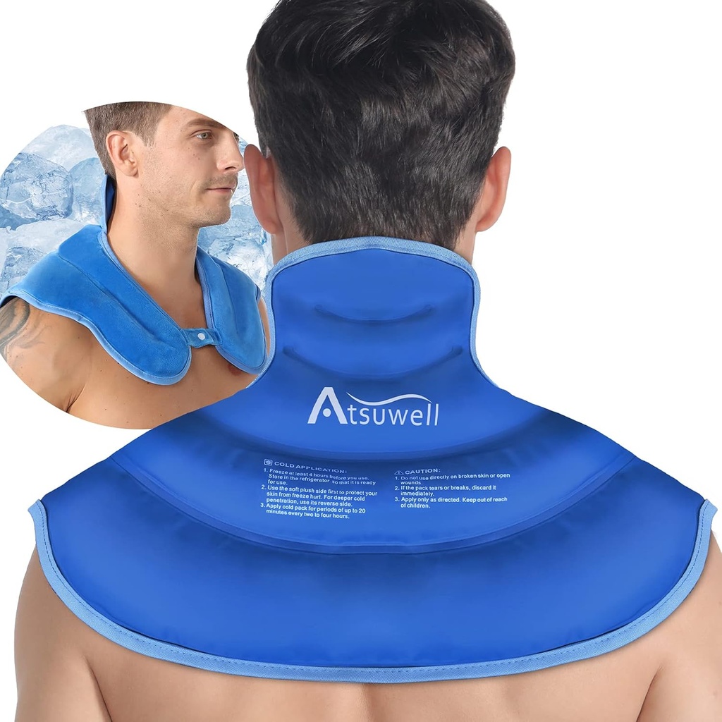 Atsuwell Ice Pack voor nek en schouders Koude compressie, schouder Ice Packs Herbruikbare Gel Pack, Large Upper Back Cold Pack Wrap voor nek, schouder, hiep, blauw