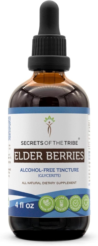 Geheimen van de Stam Vlierbessen Alcoholvrije Tinctuur (Glyceriet) 678 mg Vlierbessen (Sambucus Nigra) Gedroogde Bessen (4 Fl Oz) Immune Support Supplement