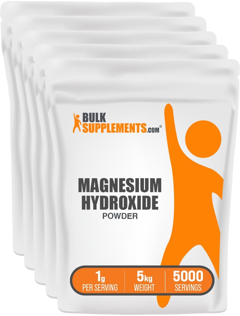 BulkSupplements.com Magnesiumhydroxide poeder - Magnesiumhydroxide supplement - Food Grade & Glutenvrij, 1g per portie, 1kg (verpakking van 5)