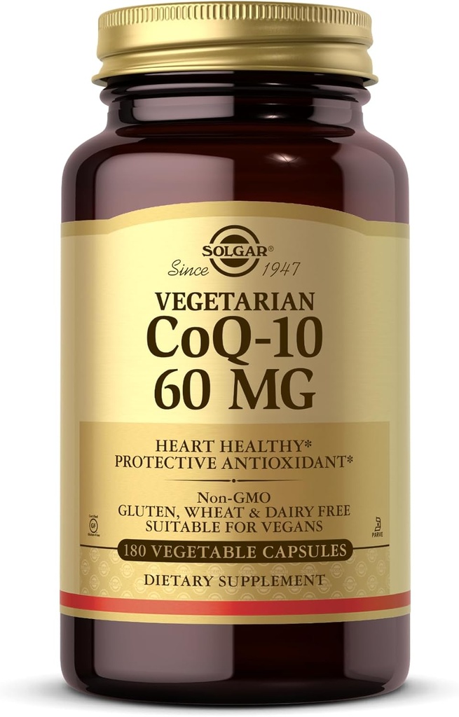 Solgar Vegetarian CoQ-10 60 mg - 180 Plantaardige Capsules - Beschermende Antioxidant - Non-GMO, Veganistisch, Glutenvrij, Zuivelvrij, Kosher - 180 porties
