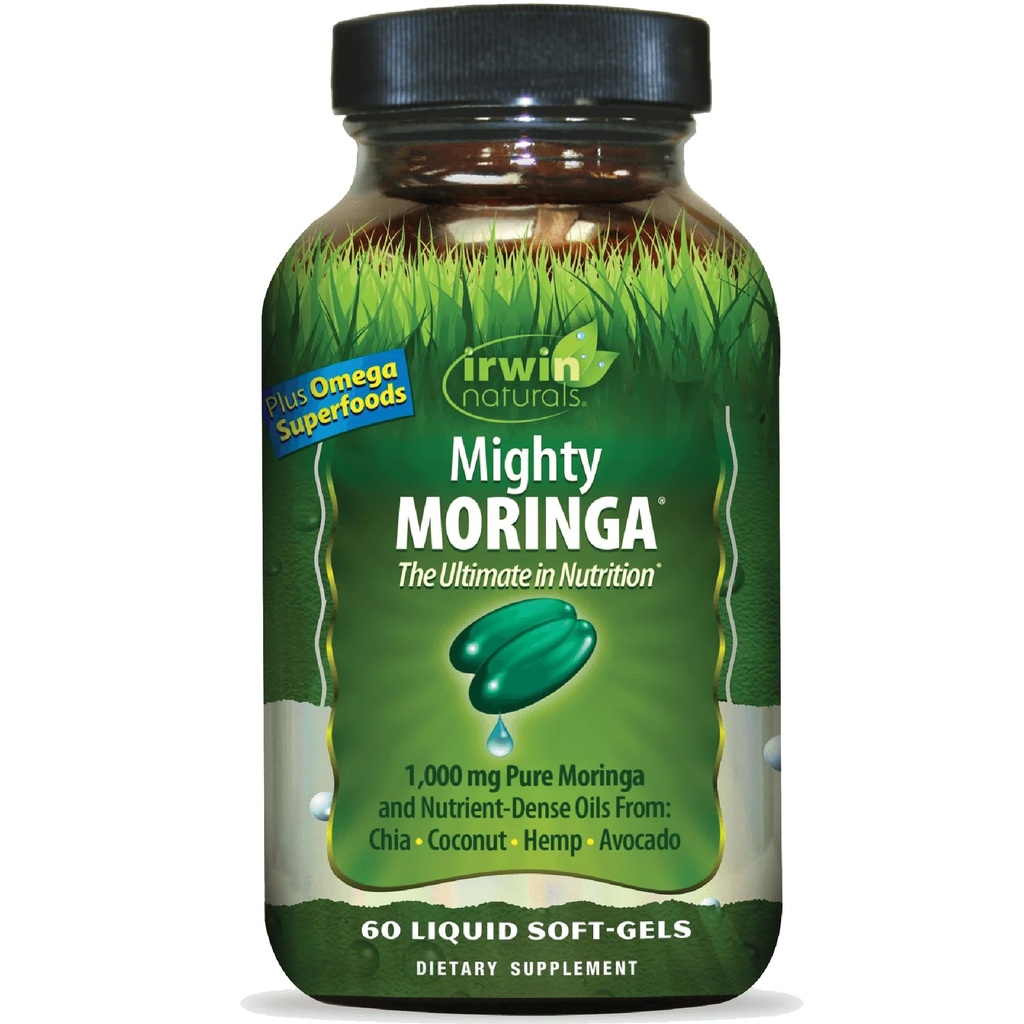 Irwin Naturals Mighty Moringa 1000 mg - 60 Liquid Softgels - met Chia, Kokosnoot, Hennep, Avacado & Omega Superfoods - 30 Total Servings