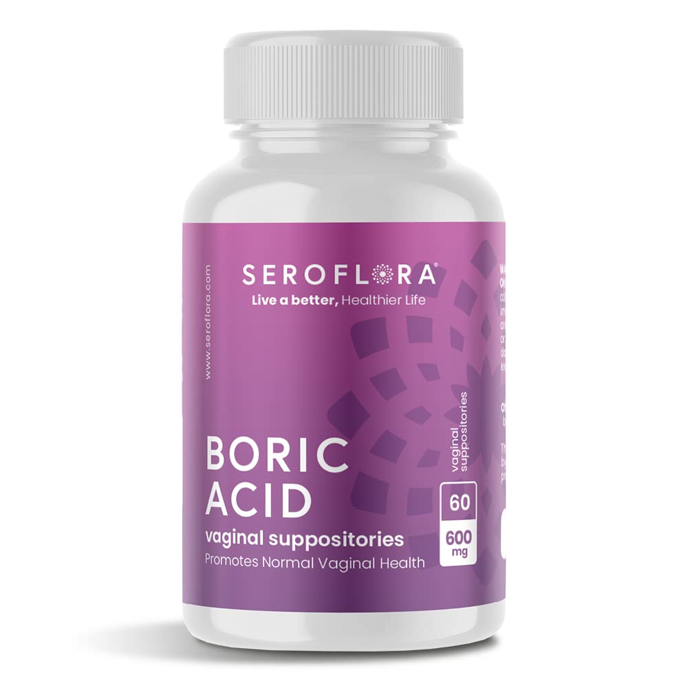 Seroflora Boorzuur Vaginale Sorbiditories - Promoot Vaginale pH-balans en Odor Control met USP Medical Grade Fine Powder, Easy Solution, Made in USA -600 mg 60 Tel.