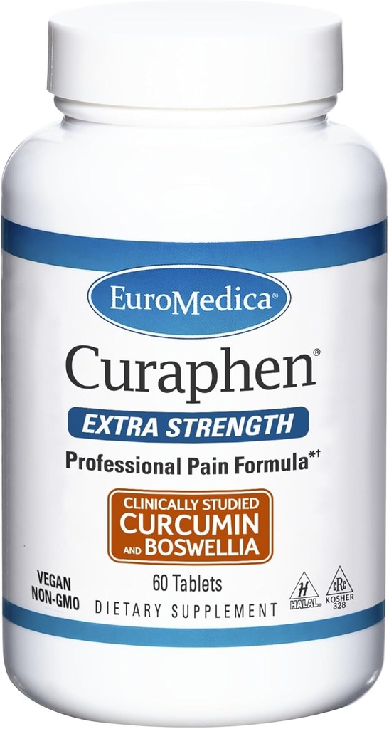EuroMedica Curaphen Extra Strength - 60 tabletten - Professionele Formule - Krachtige Curcumin & Boswellia met DLPA & Nattokinase - Zeer absorberend - 60 porties