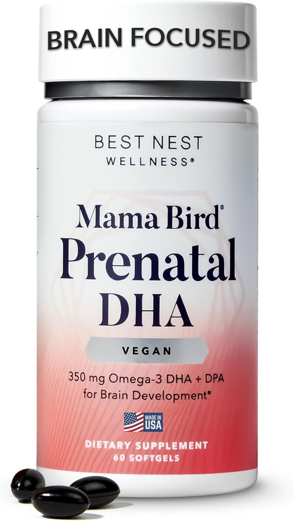 Best Nest Wellness Mama Bird Vegan Prenatale DHA - Brain & Eye Ondersteuning Supplement voor Baby - Vegan Prenatale Supplement met Algen DHA - Voedingssupplement voor mama - 60 Softgels
