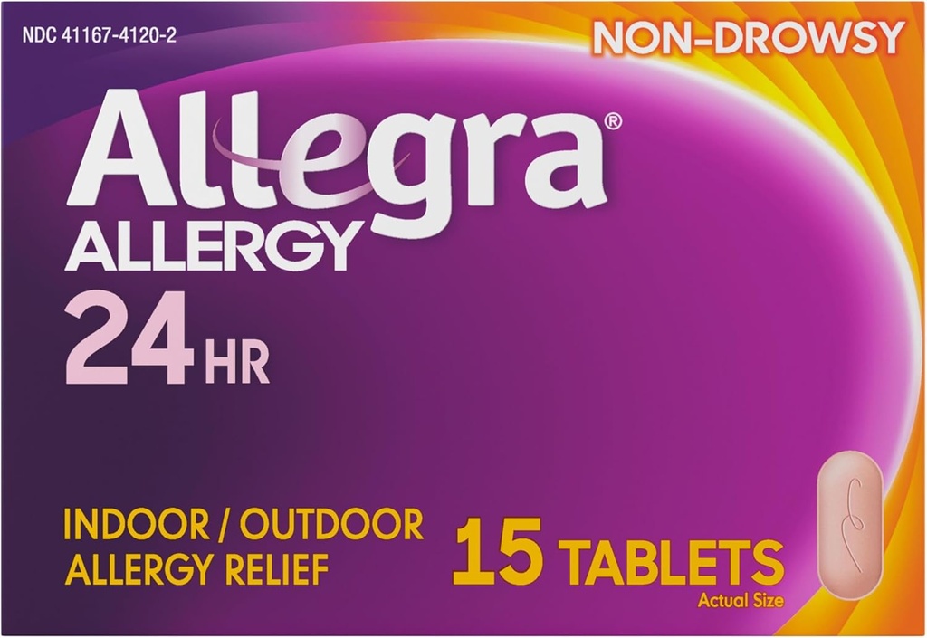Allegra Adulte 24HR Antihistaminique non somnolent, 15 comprimés, soulagement des symptômes allergiques à action rapide, 180 mg