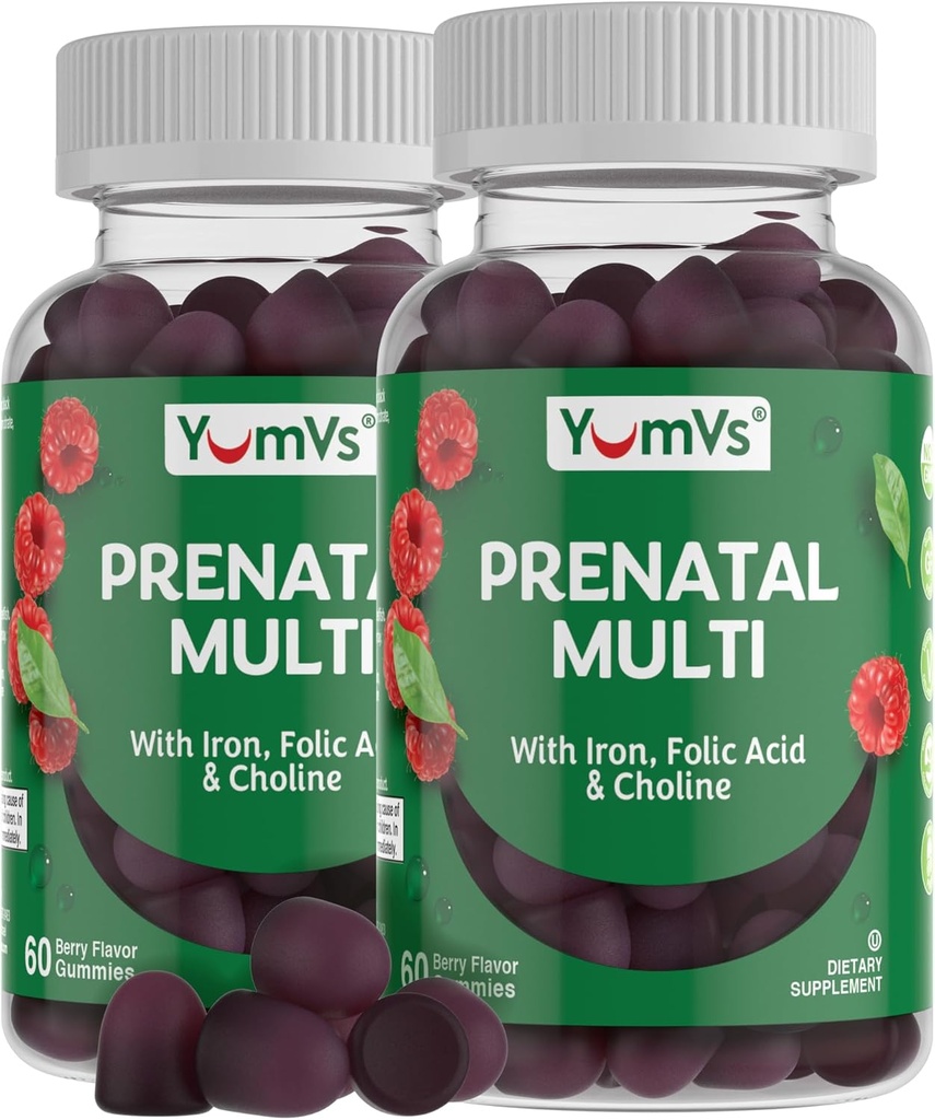 YUM-V'S YumV's Prenatale Gummies voor vrouwen - Prenatale vitamines voor vrouwen met foliumzuur, ijzer en choline - Vegetarisch en Kosher Zwangerschap Vitaminen - Vrouwen Prenatale Multivitamine - 60 Tel 2pk