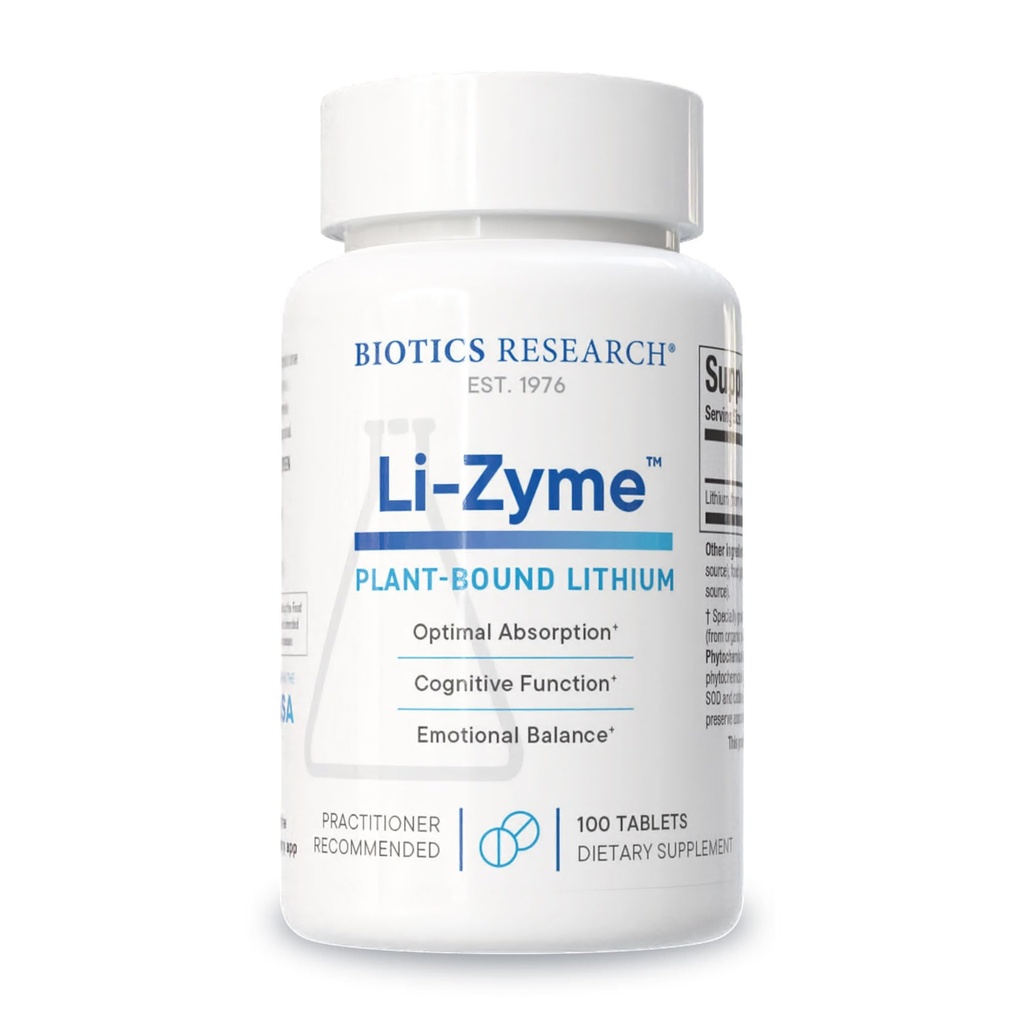 Biotics Research Li Zyme 50 microgram, Lithium als een Whole Food, fytochemically Bound Lithium, Hoog biobeschikbaarheid, Ondersteunt Hersenfunctie, Geheugen en Mood Ondersteuning, 100 tabletten