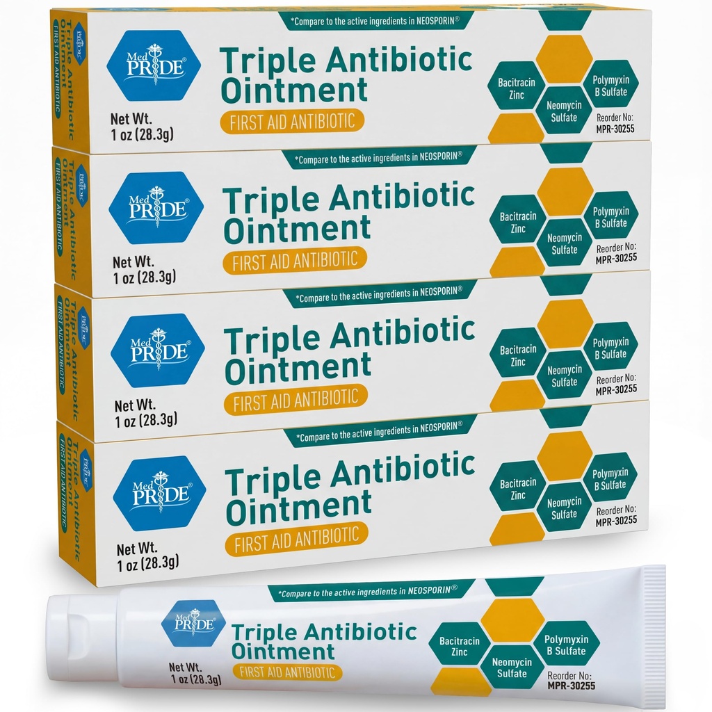 MED Pride Triple Antibiotic Pride Ointment Tube 1 Oz 4-Pack, eerste hulp voor kleine wonden, krabben, schaafwonden, met zink, Neomycine, Polymyxine