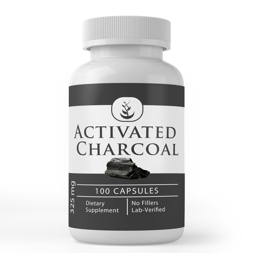Ingrédients originaux purs Charbon activé, (100 capsules) Toujours pur, sans additifs ou remplisseurs, laboratoire vérifié