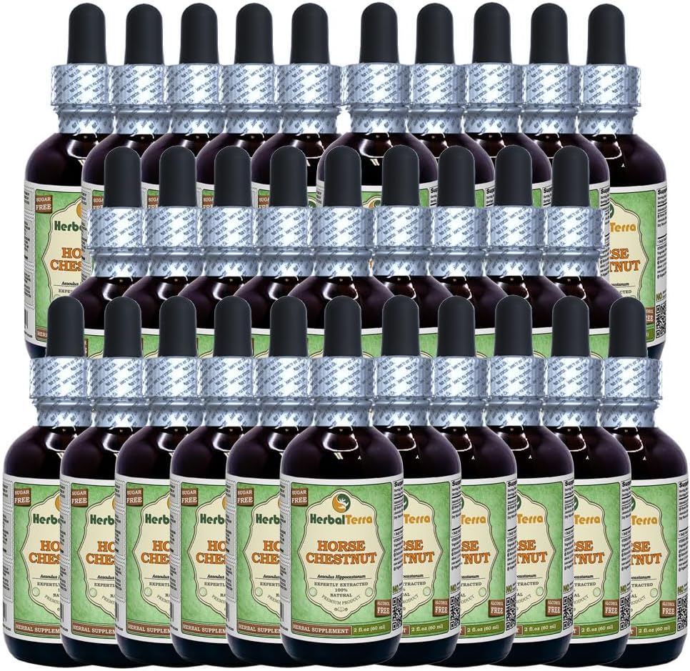 Horse Chestnut (Aesculus Hippocastanum) Glyceriet, Organische gedroogde noten Alcohol-FREE Liquid Extract (Grote naam: HerbalTerra, Proudly made in USA) 30x2 fl.oz (30x60 ml)
