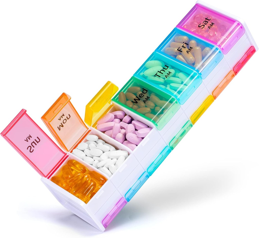 Très grand organisateur hebdomadaire de pilules 2 fois par jour - Boîte à pilules de 7 jours Betife, AM PM Pill Case avec compartiment jumbo double couche pour pilules, vitamine, huile de poisson, suppléments (blanc)