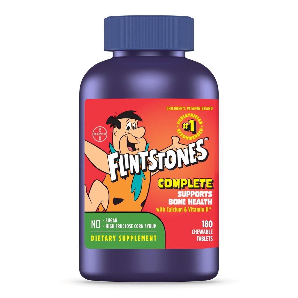 Flintstones Vitaminen Kauwbare Kids Vitaminen, Complete Multivitamine voor kinderen en peuters met ijzer, Calcium, Vitamine C, Vitamine D & meer, 180 telling(Pack of 1)(Packaging May Vary)