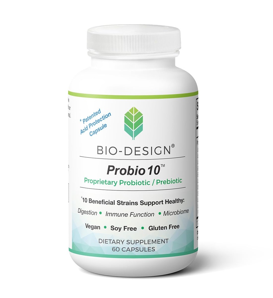 Probio10 - Supplément probiotique et prébiotique quotidien - 10 milliards d'UFC, 10 souches bénéfiques d'aide à la digestion, à la régularité, à la fonction immunitaire et à la santé des intestins - 60 capsules résistantes aux acides