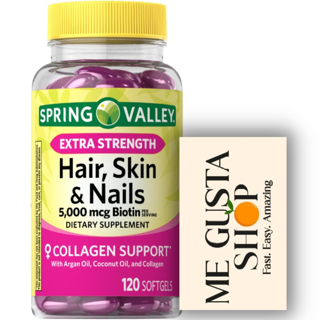 Supplément Dietary Spring Valley, Biotin, Collagène, Gélatine 120 ct Comprend l'organisateur de la pilule
