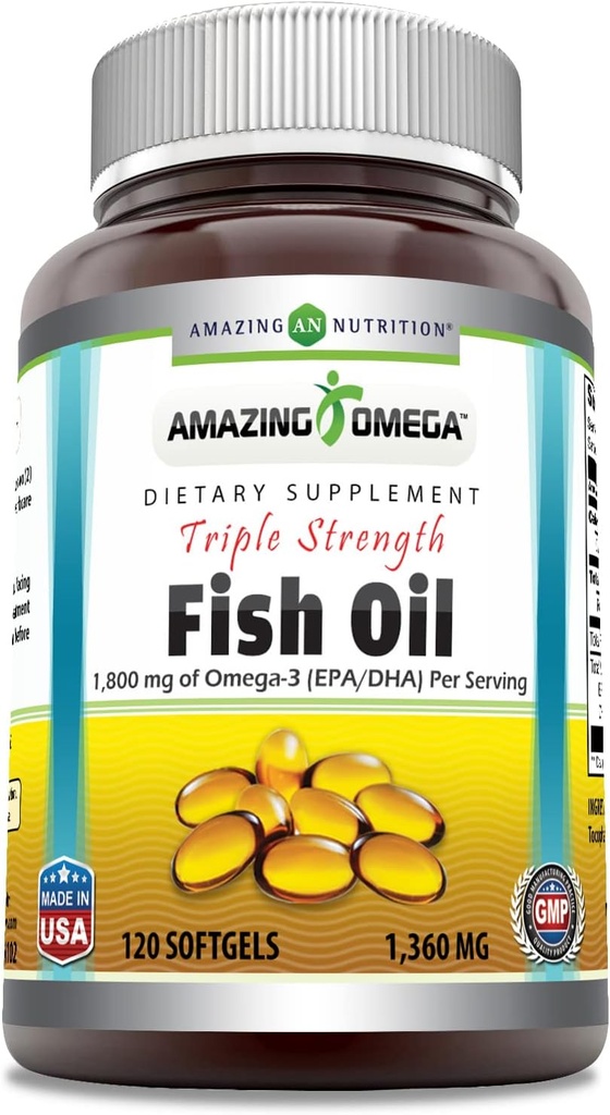 Verbazingwekkende Omega Triple Strength Fish Oil (Omega-3, EPA/DHA) Supplement 