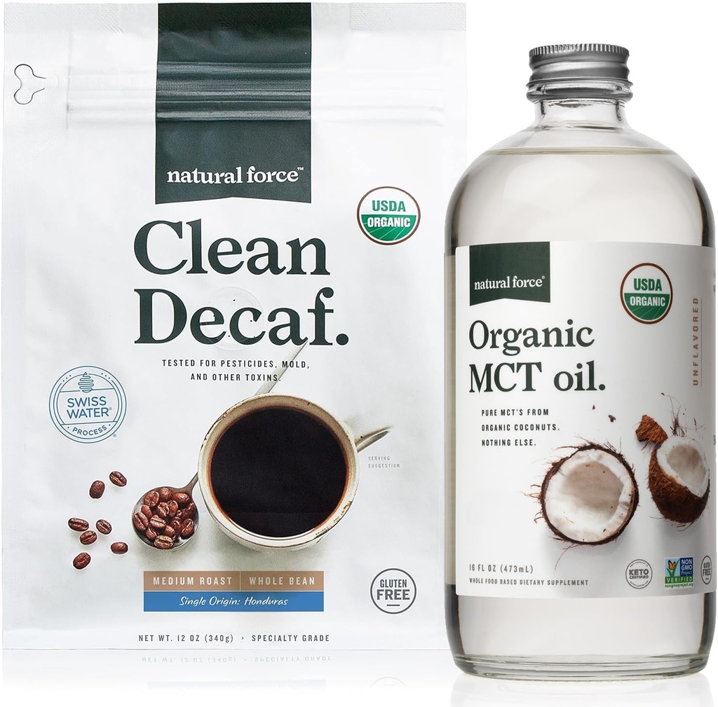 Natural Force Organic Clean Decaf Coffee + Organic MCT Oil Bundle 
