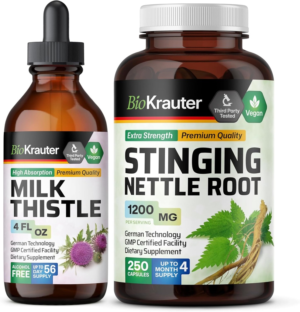 BIO KRAUTER Melkdistel Tinctuur 4 Fl. Oz. & Stingnetel 250 Capsules