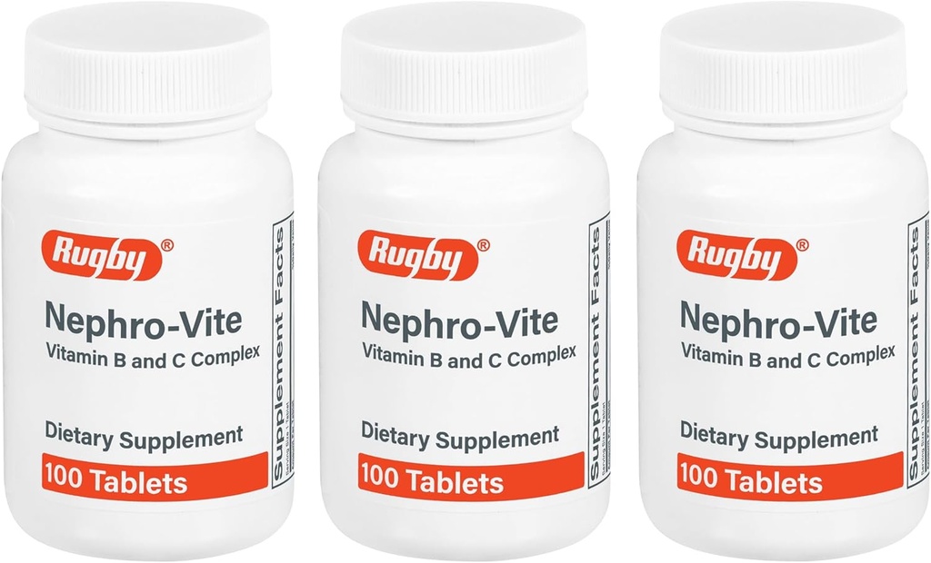 Rugby Nephro-Vite Vitamine B en C Complex tabletten - Dieetsupplement - 100 Tellen (3 Verpakking)