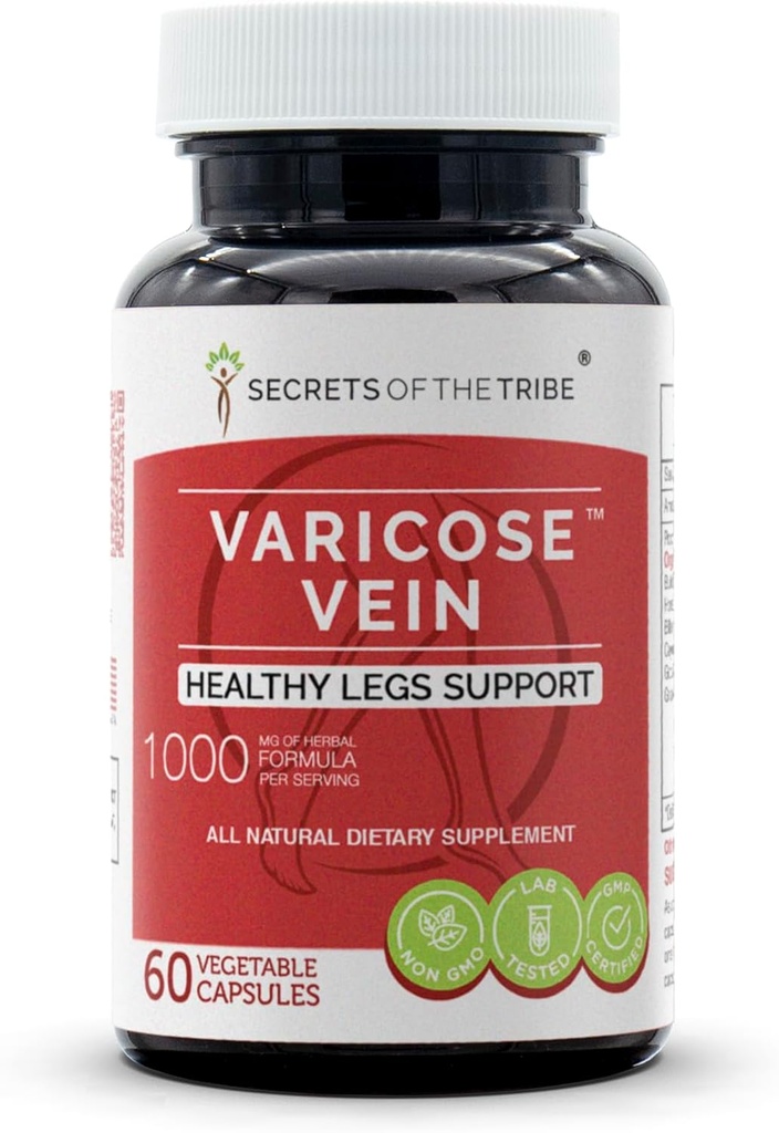 Secrets of the Tribe - Varicose Vein, Healthy Legs Support, Herbal Supplement Blend (60 Capsules)