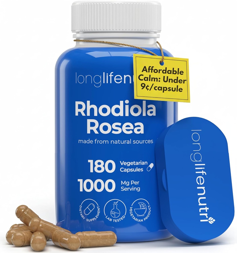 LongLifeNutri Rhodiola Rosea 500mg - 180 Vegetarian Capsules for Mental & Physical Health, Non-GMO, 3-maands aanbod, natuurlijk gevoed en laboratorium getest, Made in USA - Dagelijks Wellness Supplement