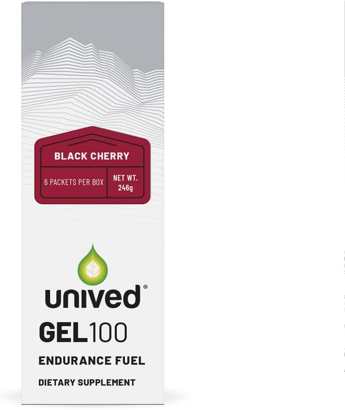 Unived Gel 100 - Vegan Energy Gel for Endurance Atletes Runners & Cyclists - 100kcal - Black Cherry - Pack of 6