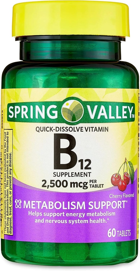 Jogi Vitamine B12 Comprimés à diffusion rapide Supplément alimentaire, 2 500 Mg, Saveur de cerise, 1 Comprimé par jour 60 Compte